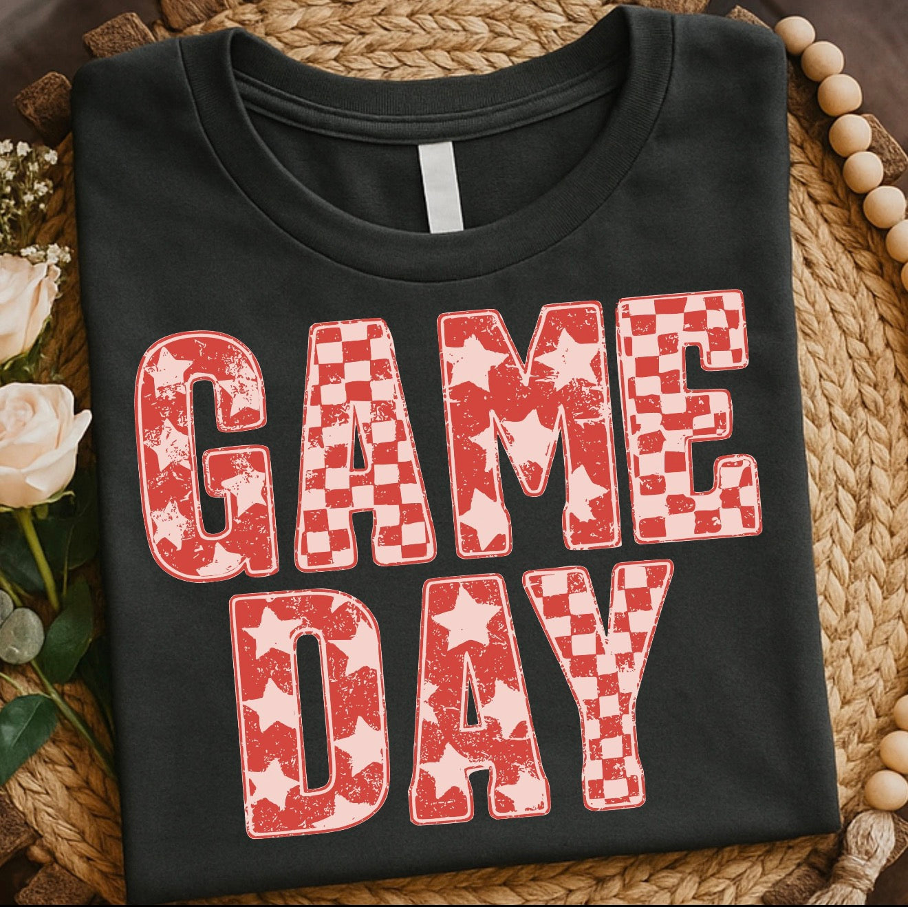 Red Checkered & Stars Game Day Tee