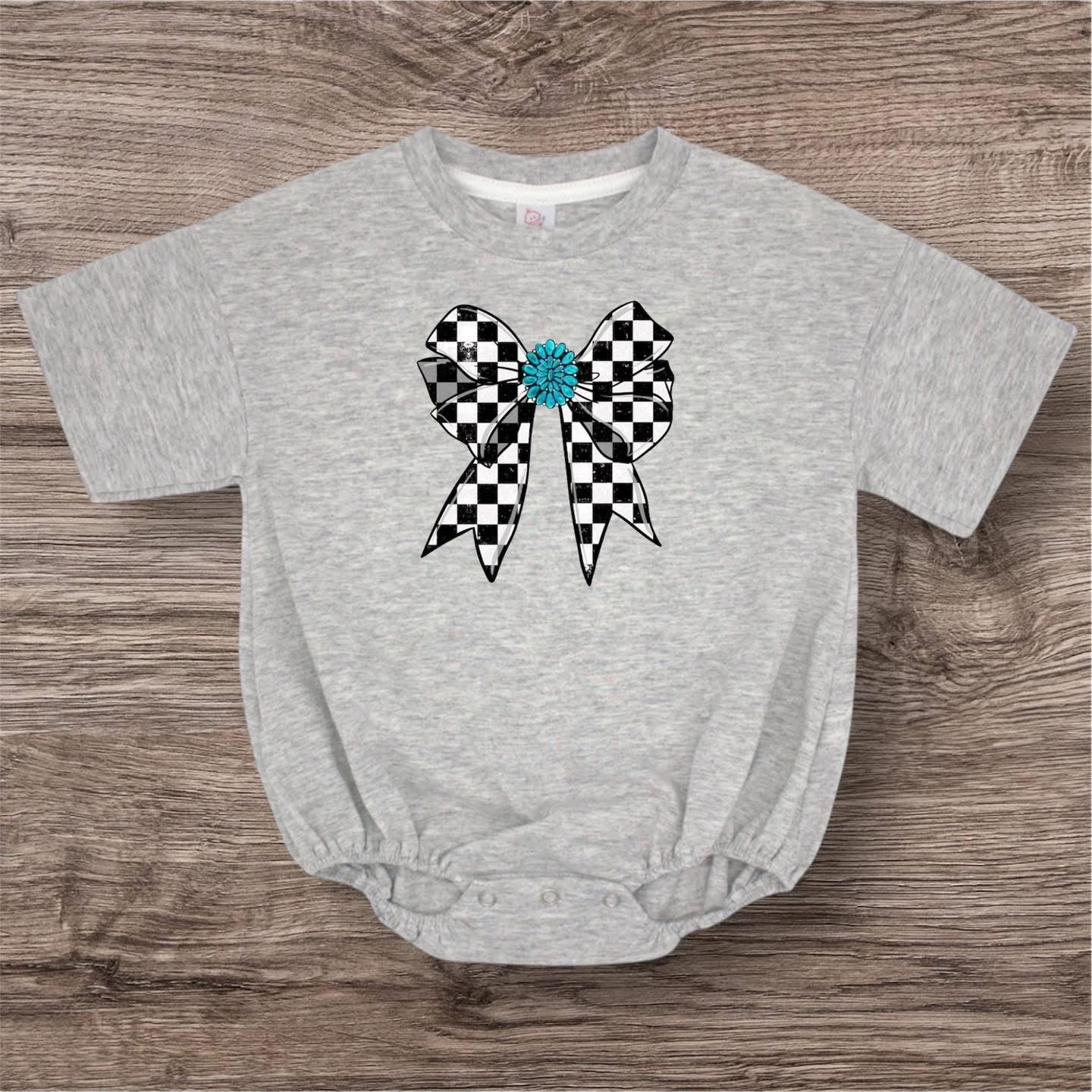 Turquoise Checkered Bow Tee