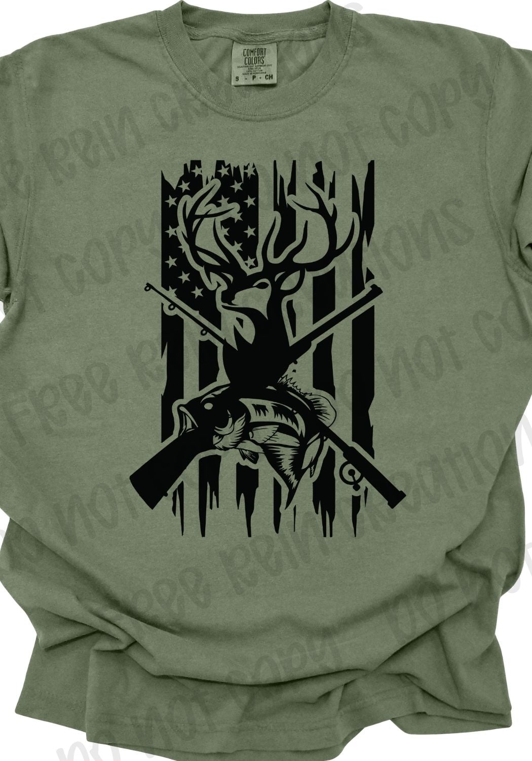 Flag, Deer, Fish Tee