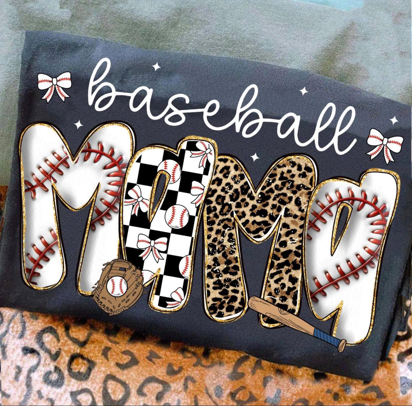 Baseball Mama Tee (Checkered Leopard)